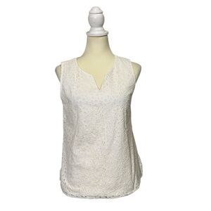 Talbots Petites 100% Cotton Eyelet Sleeveless White Top Women's Size 10P